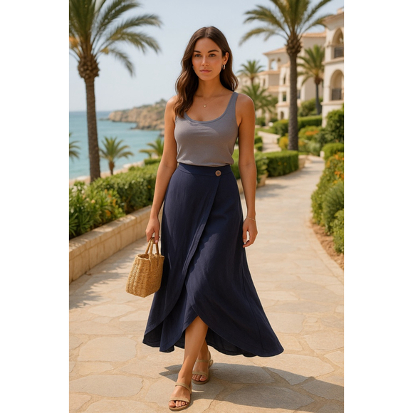 Matilda Jane x Joanna Gaines Wrap Maxi Skirt Navy Cottagecore Spring Summer Sz S - Picture 1 of 8